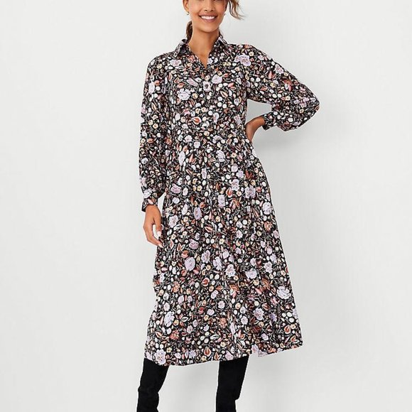 Ann Taylor Dresses & Skirts - Ann Taylor Floral Collared Midi Shirtdress For Women New